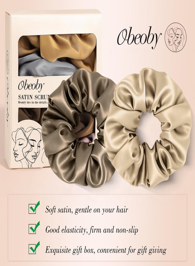 obeoby Satin Scrunchies, 8 Pack Neutral Color Satin Hair Ties Soft 4inch Hair Scrunchies for Women Girls Valentines Day Gifts for Wife Girlfriend - Image 3